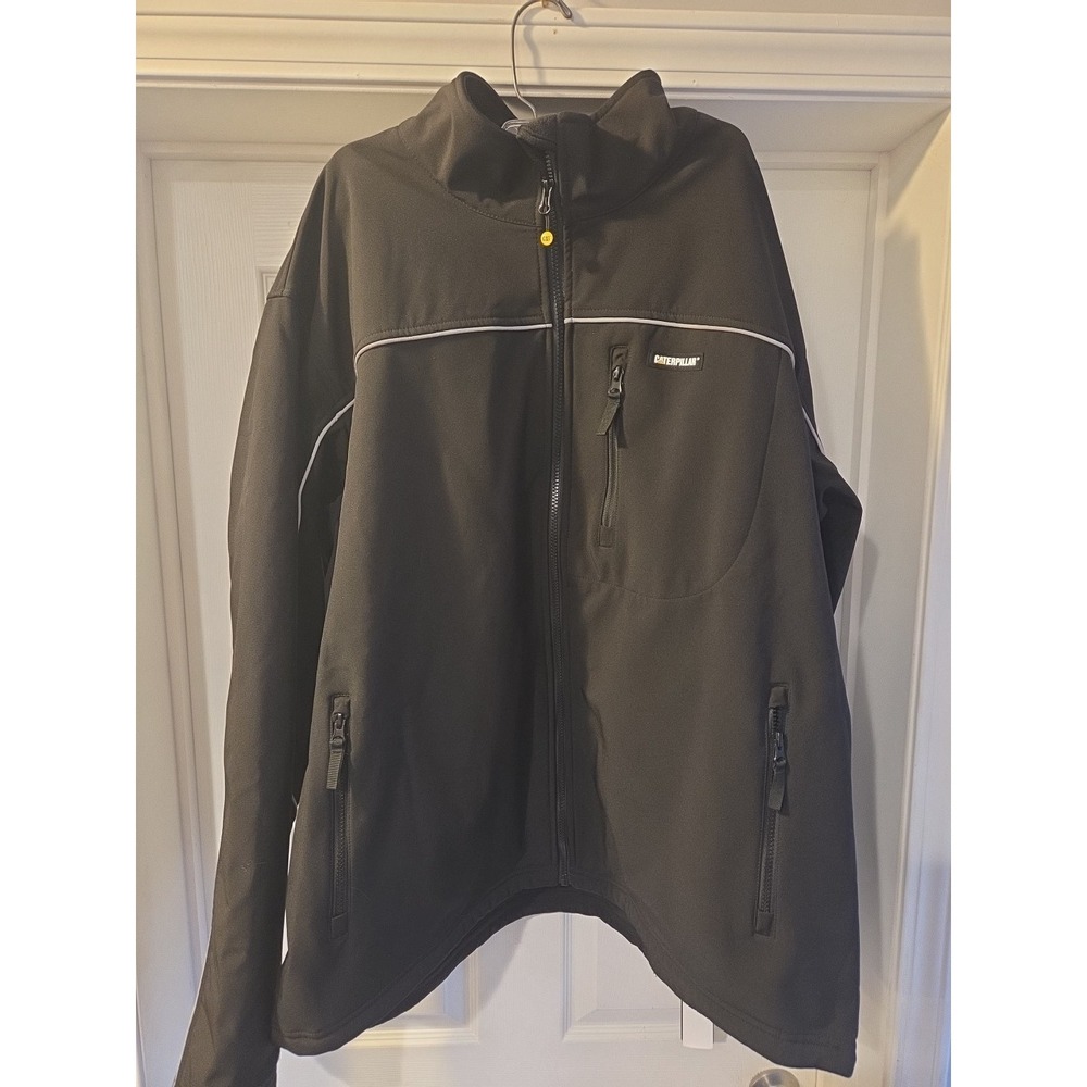 Mens CATERPILLAR 2XLarge CAT Black Zip Front Softshell Jacket Fleece Lined